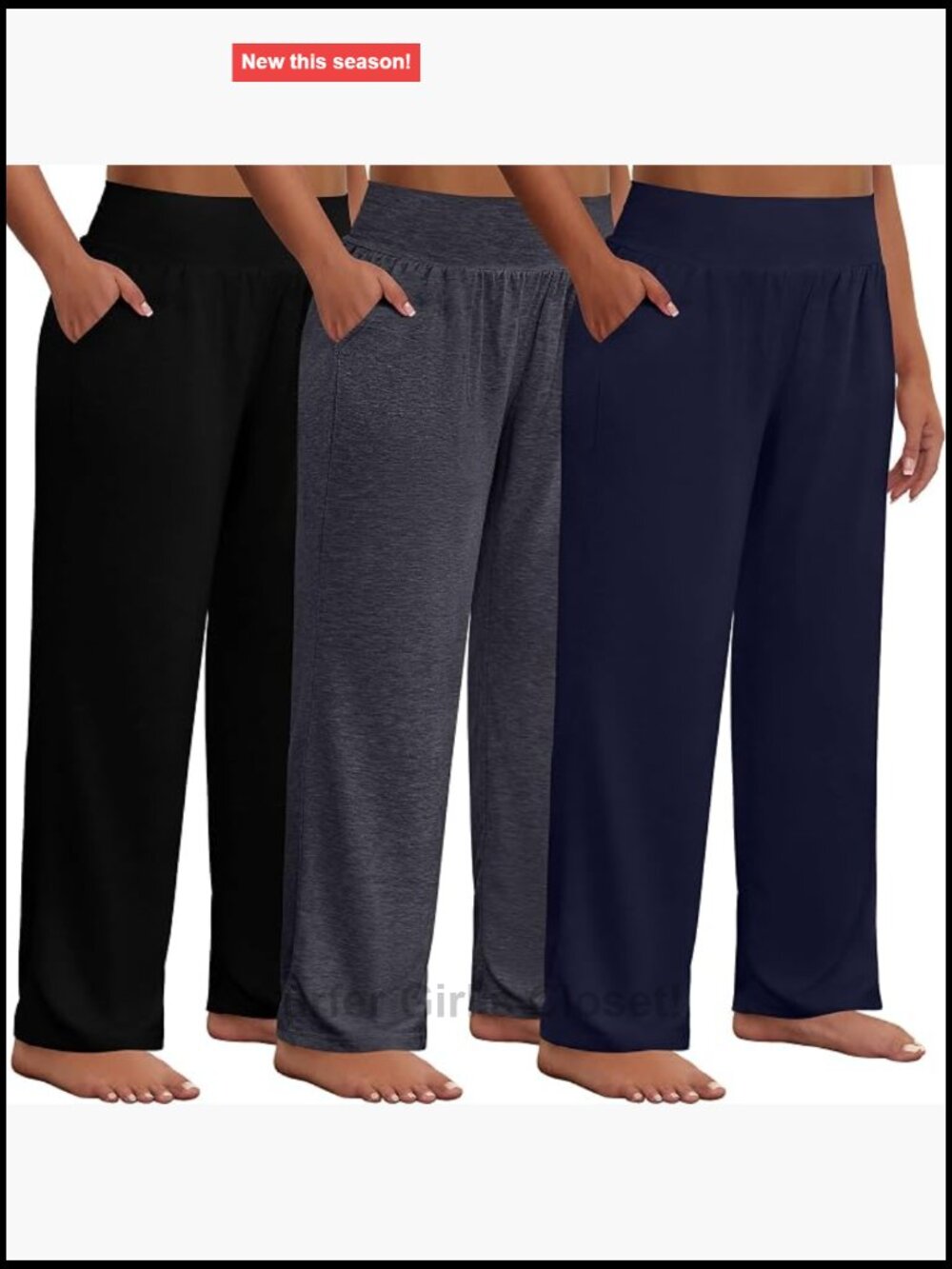 Plus Size Wide Leg Yoga Pants High Waist Sweatpants with Pockets 3 Pack